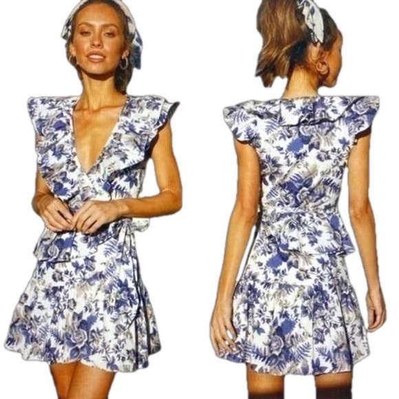 HELLO MOLLY Voices In My Head Wrap Ruffle Blue Floral Cottagecore Dress sz 6 EUC - Picture 16 of 16